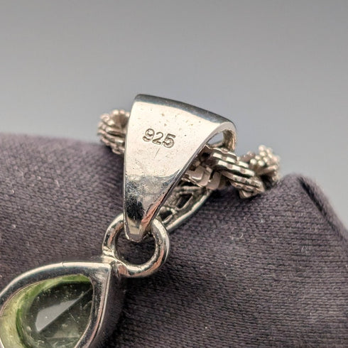 Vintage green serpentine and sterling silver pendant with sterling silver necklace